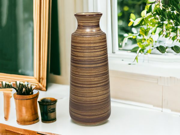 Lọ Hoa Mộc Nâu Bát Tràng Trang Trí Decor Dáng ống Loe 30cm | Lọ Sứ Bát Tràng