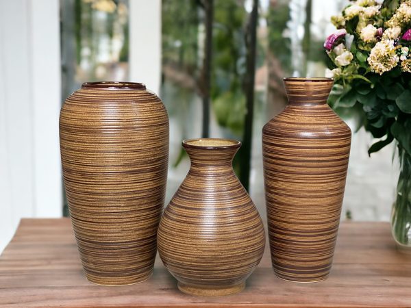 Set 3 Lọ Hoa Mộc Nâu Bát Tràng Trang Trí Decor | Lọ Sứ Bát Tràng